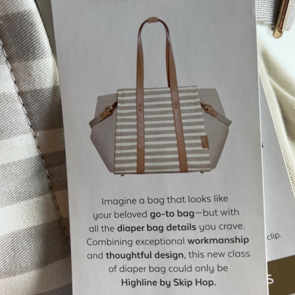 Skip Hop Highline Diaper Bag Tote Oyster Stripe Brown with Changing Pad NWT - Picture 2 of 3